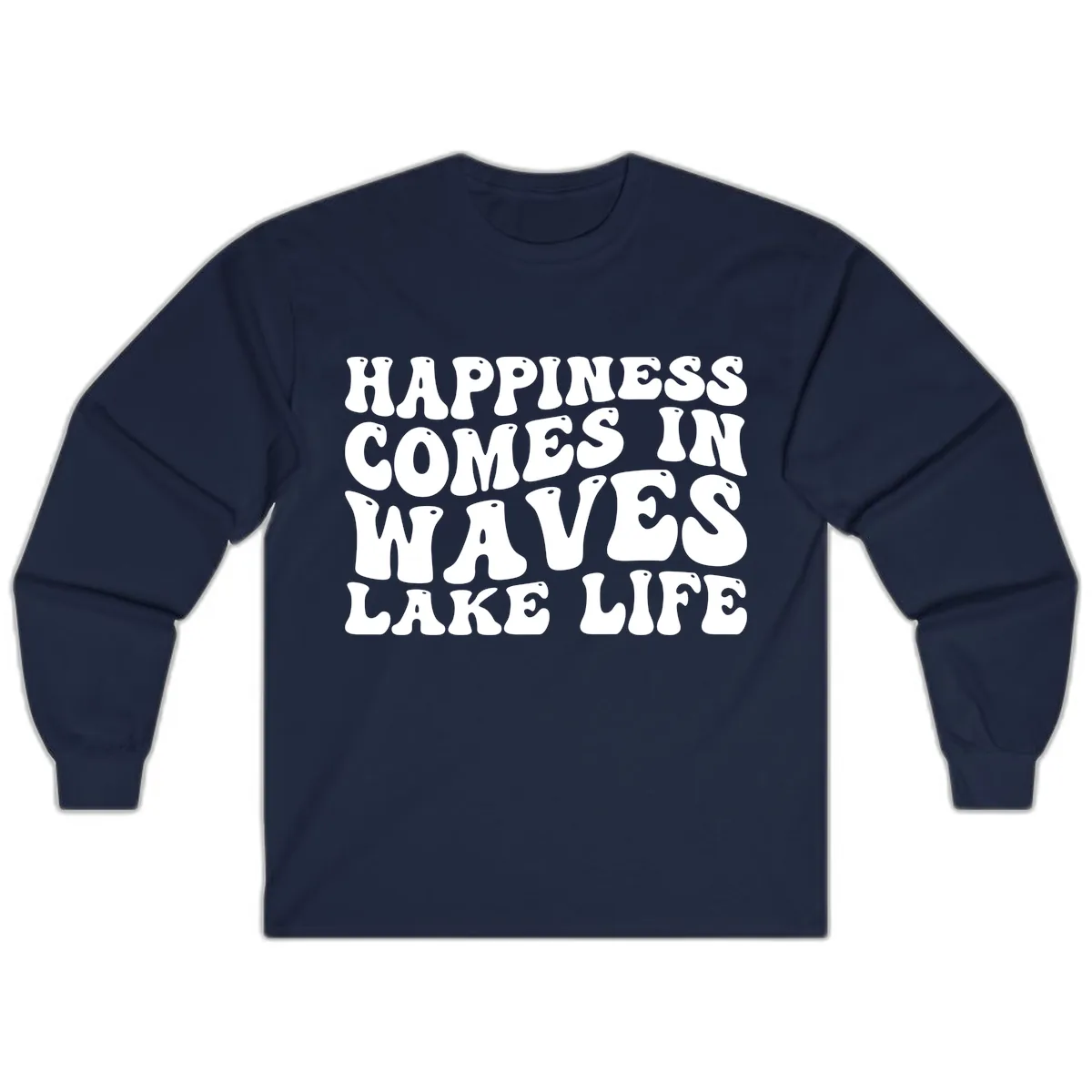 Happiness Comes In Waves Lake Life Long Sleeve in Navy