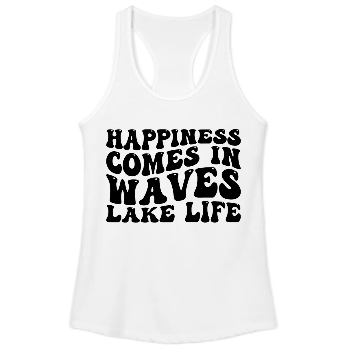 Happiness Comes In Waves Lake Life Ladies Tank in White