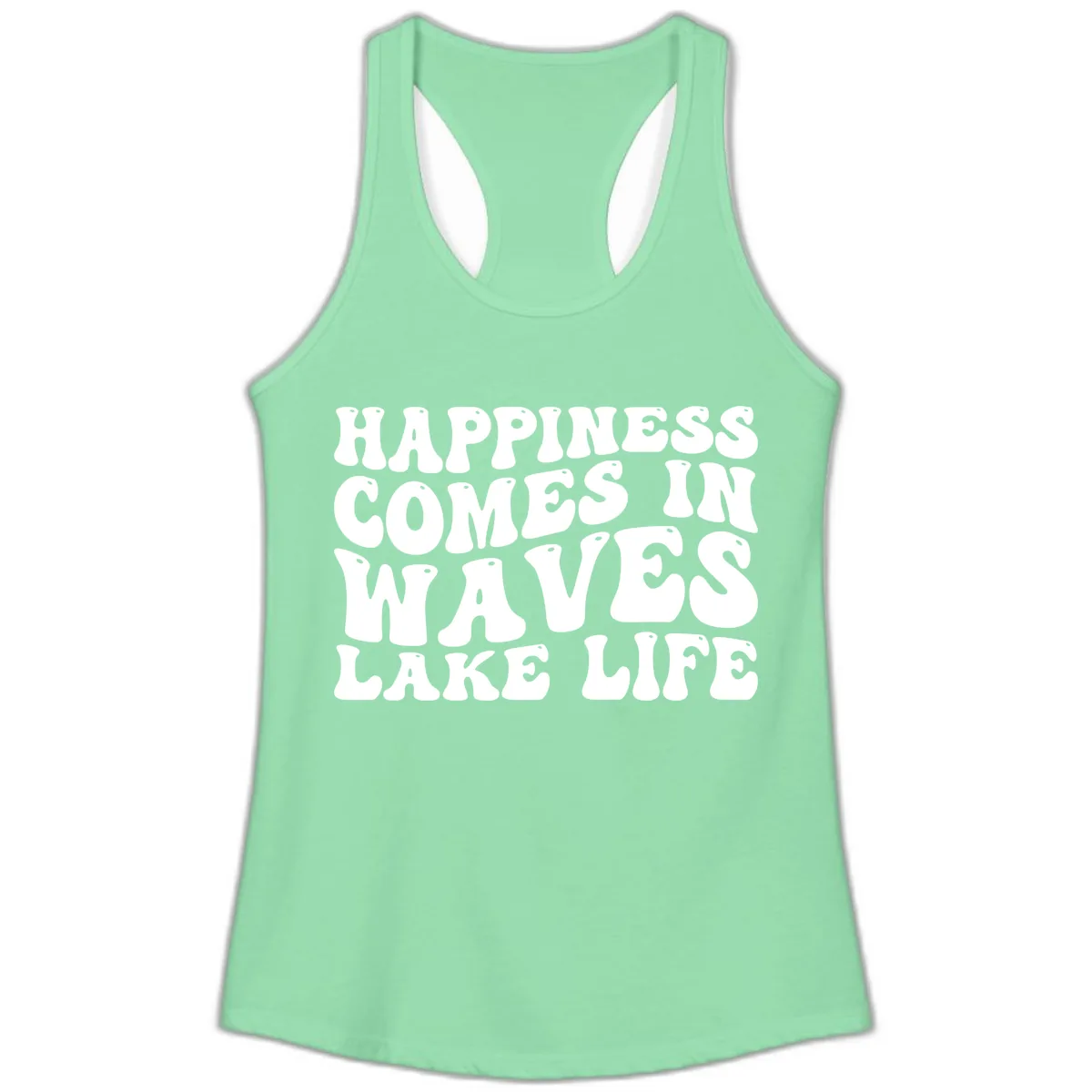 Happiness Comes In Waves Lake Life Ladies Tank in Solid Mint