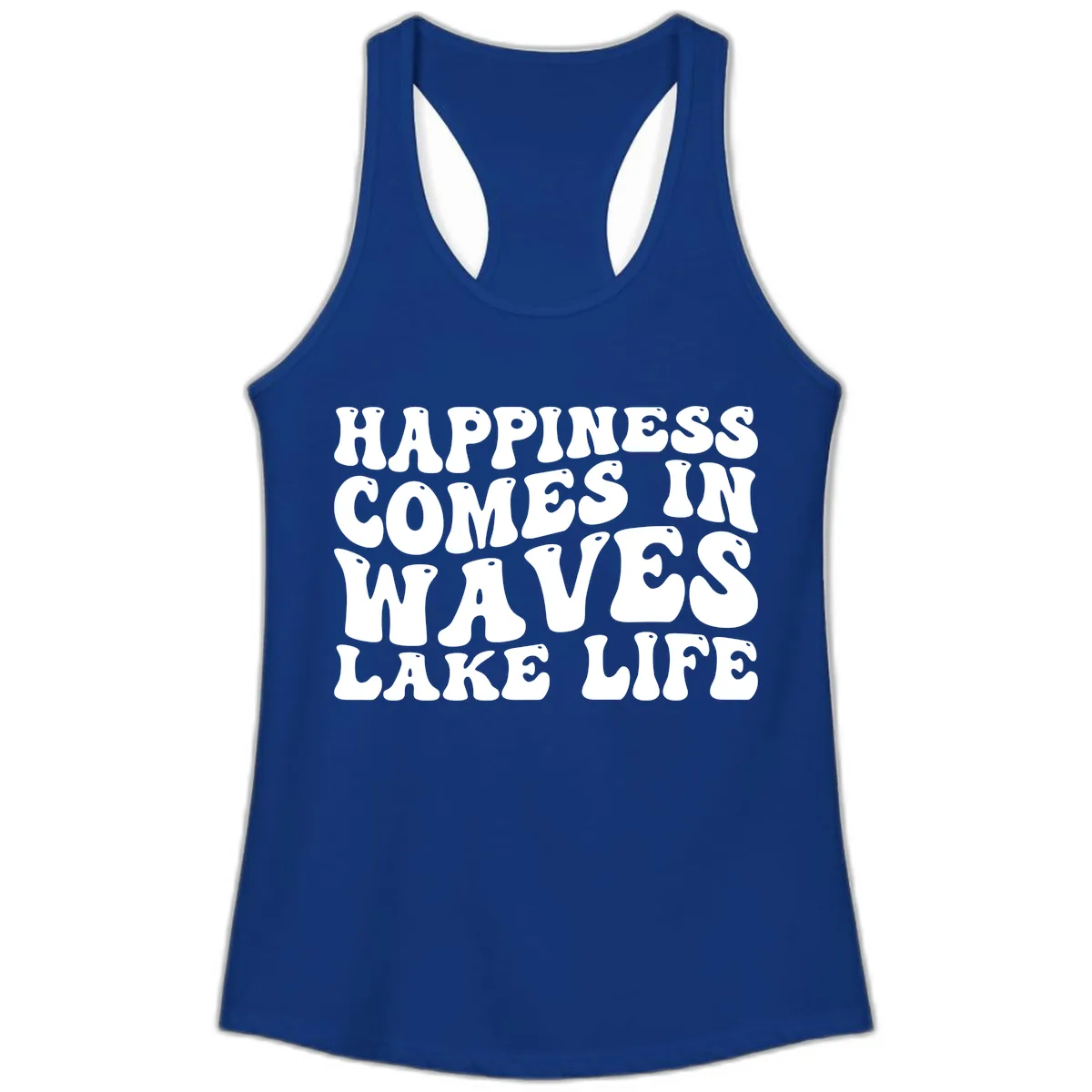 Happiness Comes In Waves Lake Life Ladies Tank in Solid Royal