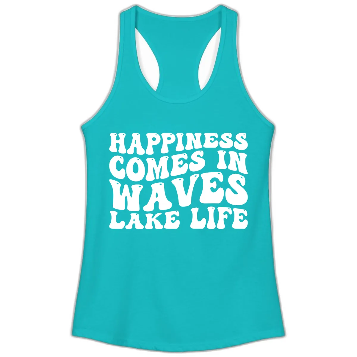 Happiness Comes In Waves Lake Life Ladies Tank in Tahiti Blue