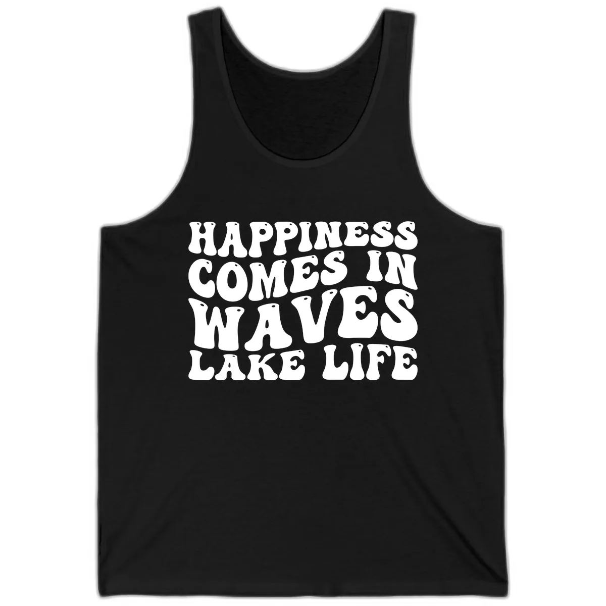 Happiness Comes In Waves Lake Life Tank in Black