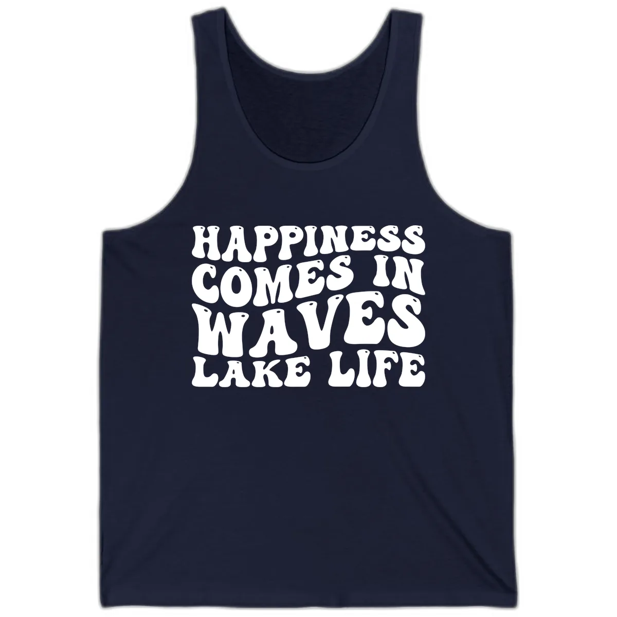 Happiness Comes In Waves Lake Life Tank in Navy