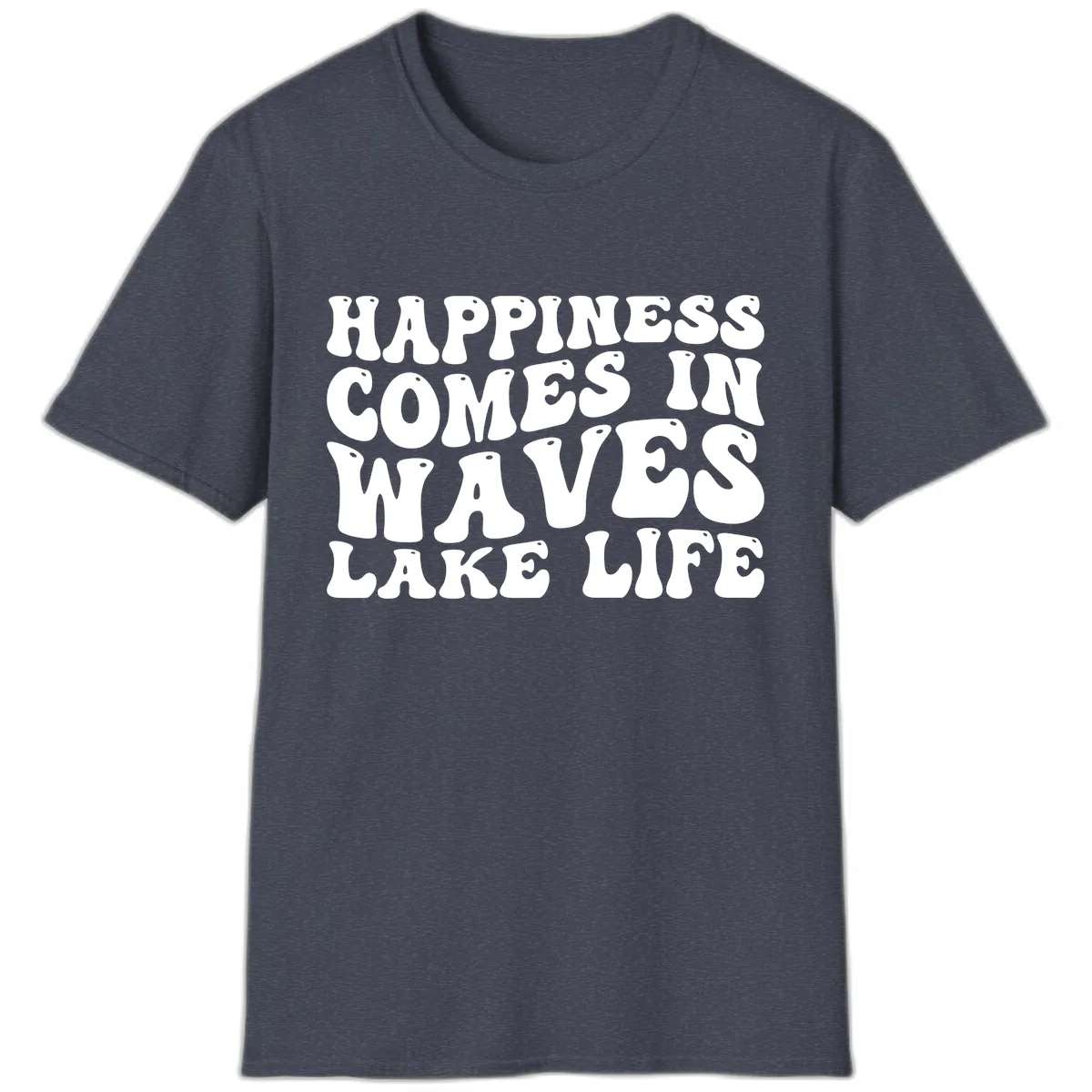 Happiness Comes In Waves Lake Life T-Shirt in Heather Navy