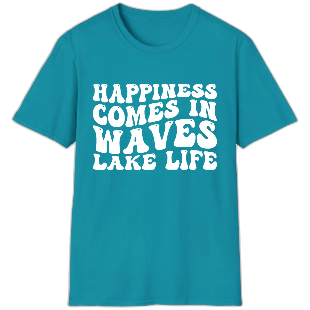 Happiness Comes In Waves Lake Life T-Shirt in Tropical Blue