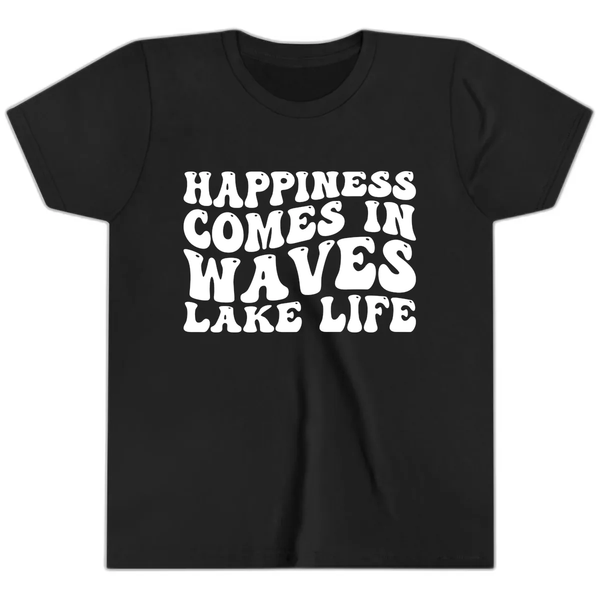 Happiness Comes In Waves Lake Life Youth T-Shirt in Black