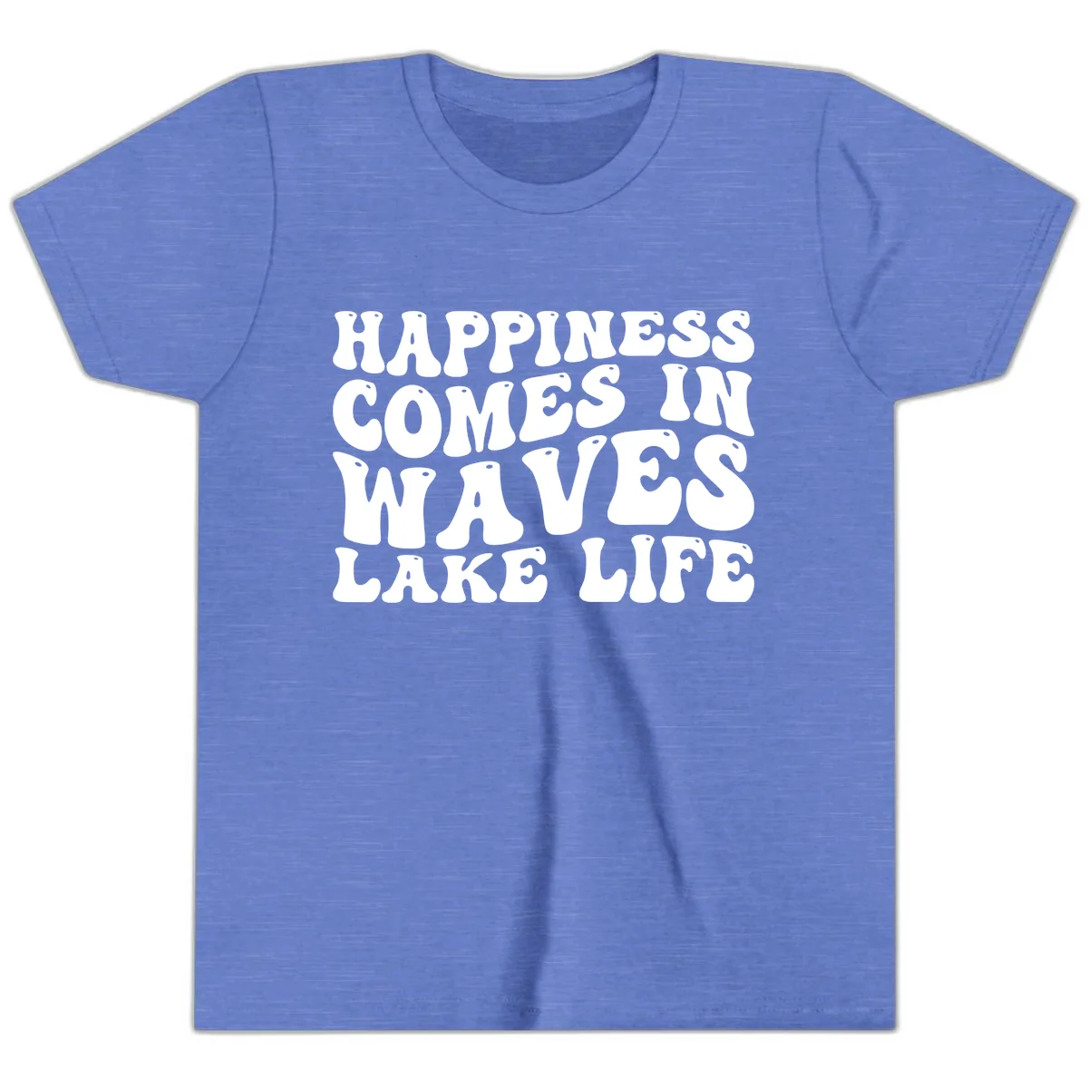 Happiness Comes In Waves Lake Life Youth T-Shirt in Heather Columbia Blue