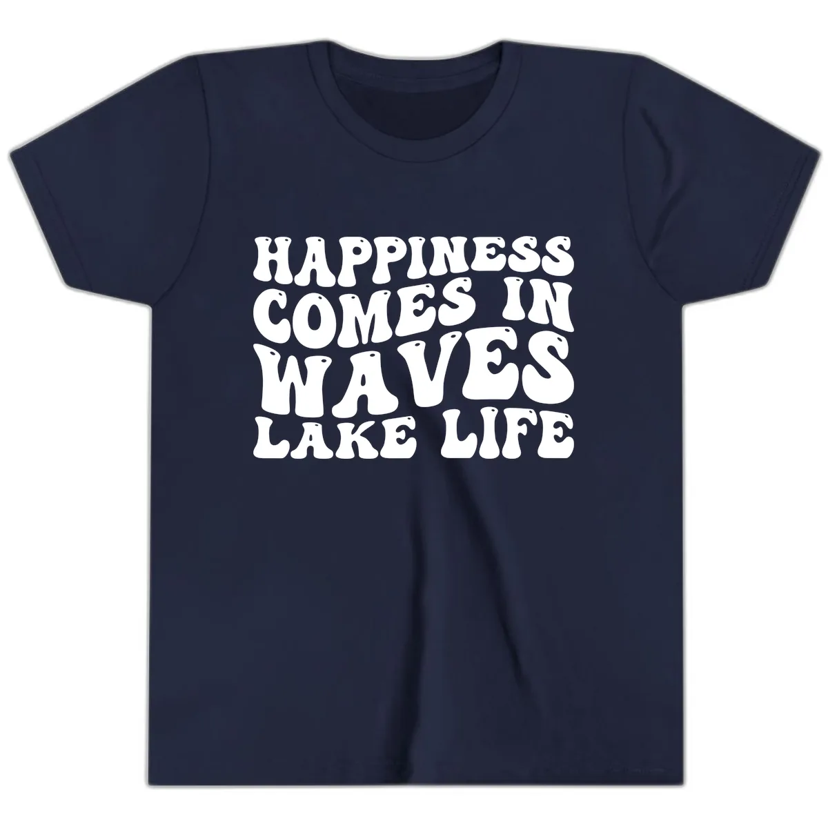 Happiness Comes In Waves Lake Life Youth T-Shirt in Navy