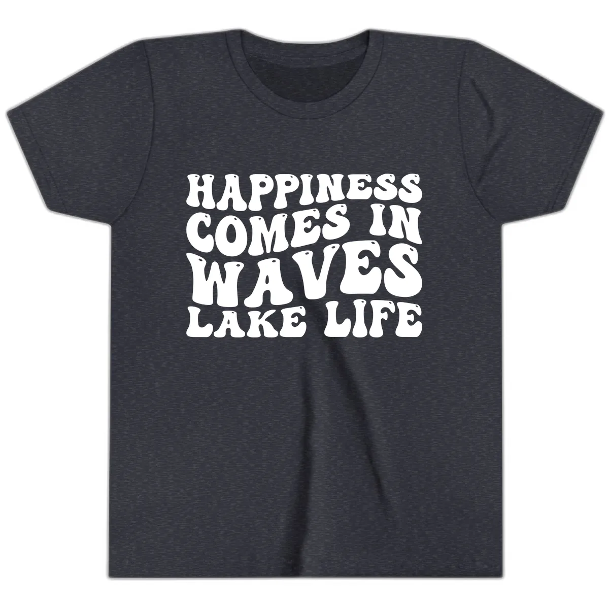 Happiness Comes In Waves Lake Life Youth T-Shirt in Heather Navy