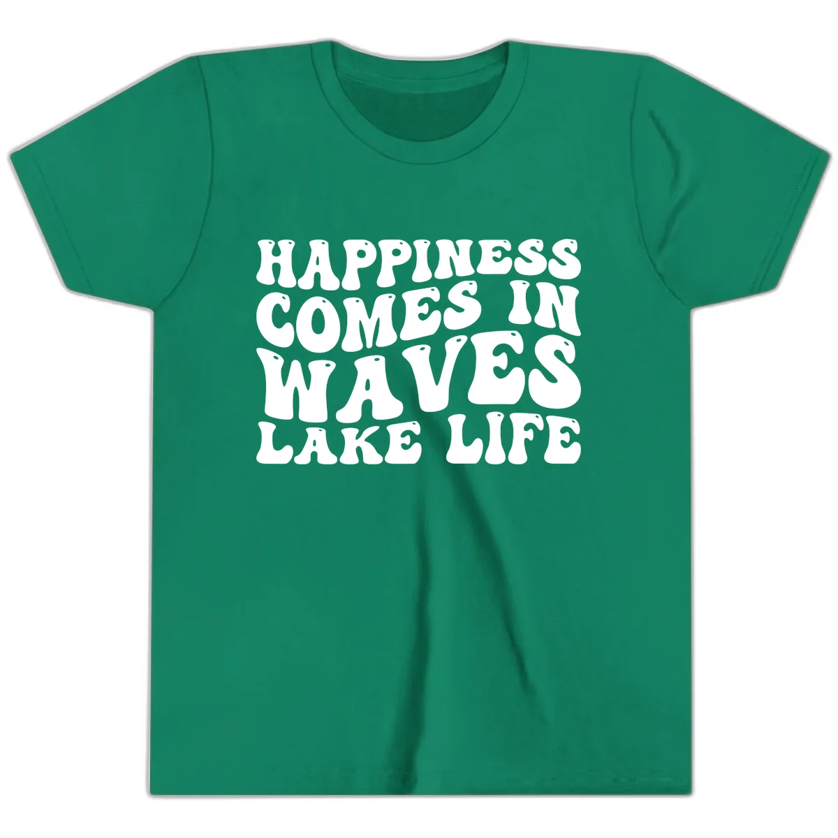 Happiness Comes In Waves Lake Life Youth T-Shirt in Kelly