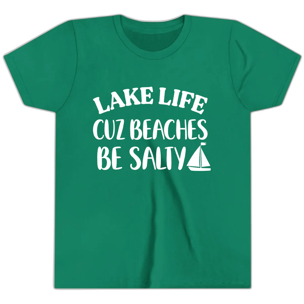 Lake Life Cuz Beaches Be Salty Design Youth T-Shirt in Kelly