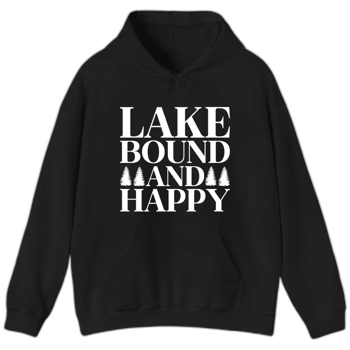 Lake Bound And Happy Design Hoodie in Black