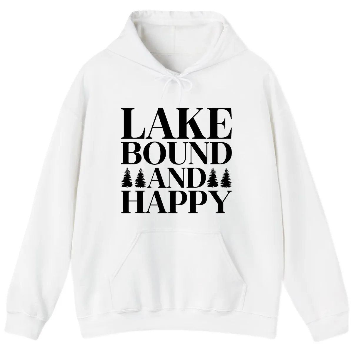 Lake Bound And Happy Design Hoodie in White