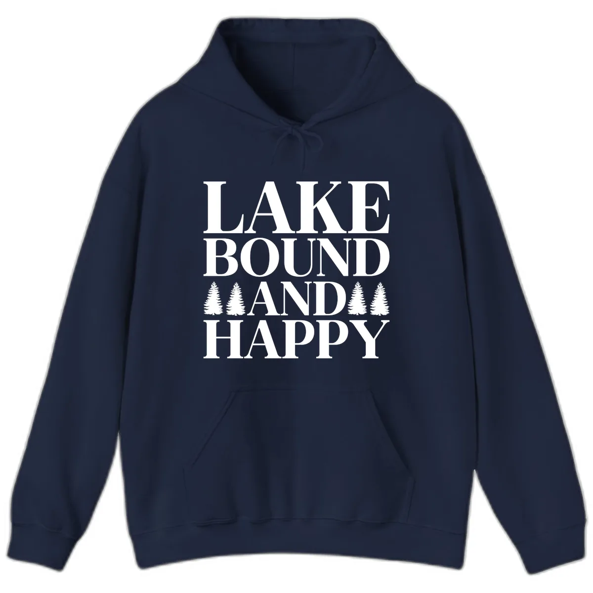 Lake Bound And Happy Design Hoodie in Navy