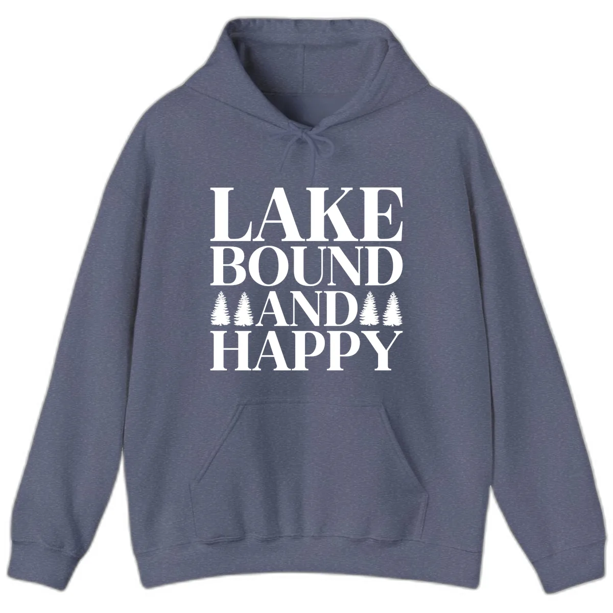 Lake Bound And Happy Design Hoodie in Heather Navy