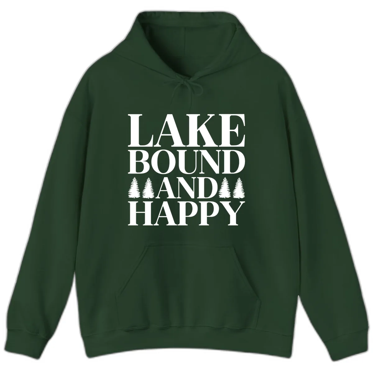 Lake Bound And Happy Design Hoodie in Forest Green
