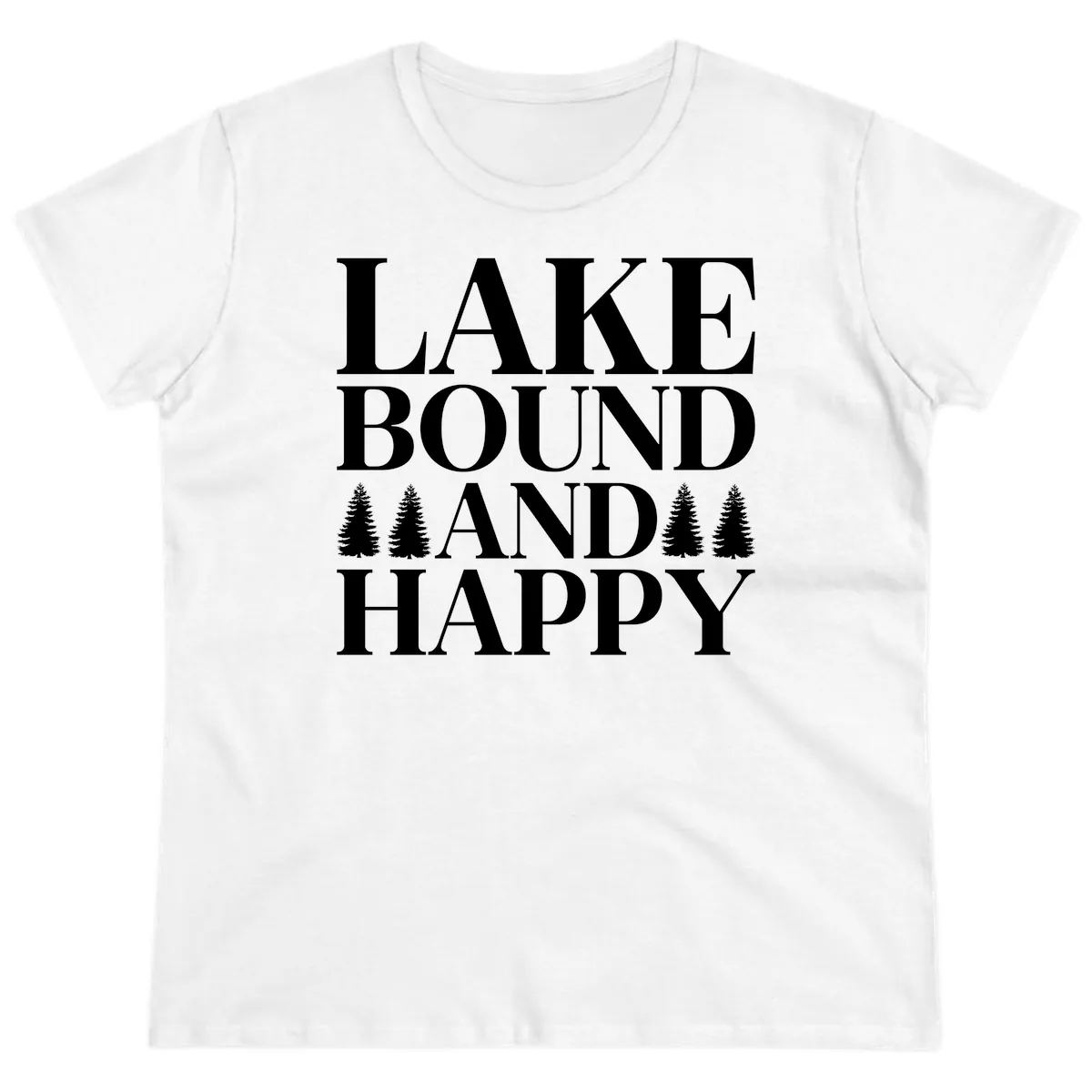 Lake Bound And Happy Design Ladies Tee in White