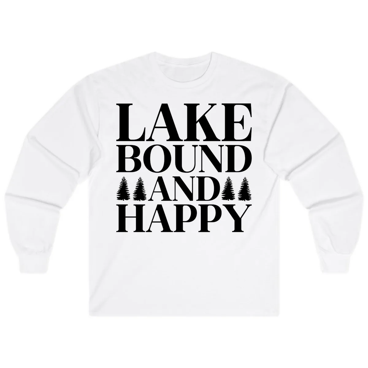 Lake Bound And Happy Design Long Sleeve in White