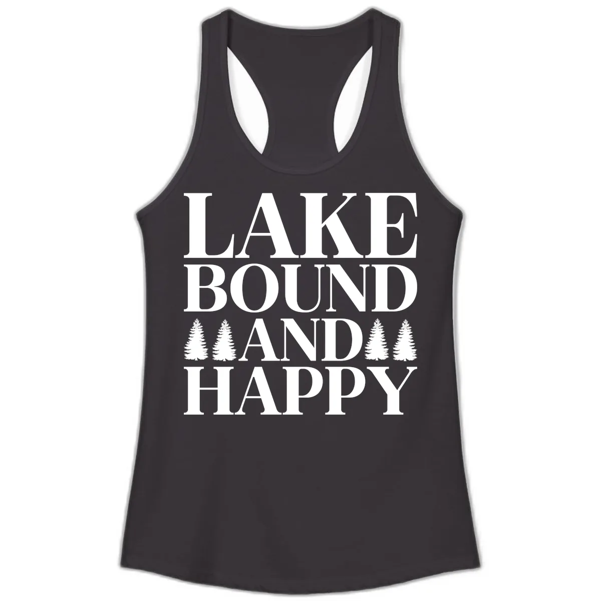 Lake Bound And Happy Design Ladies Tank in Black