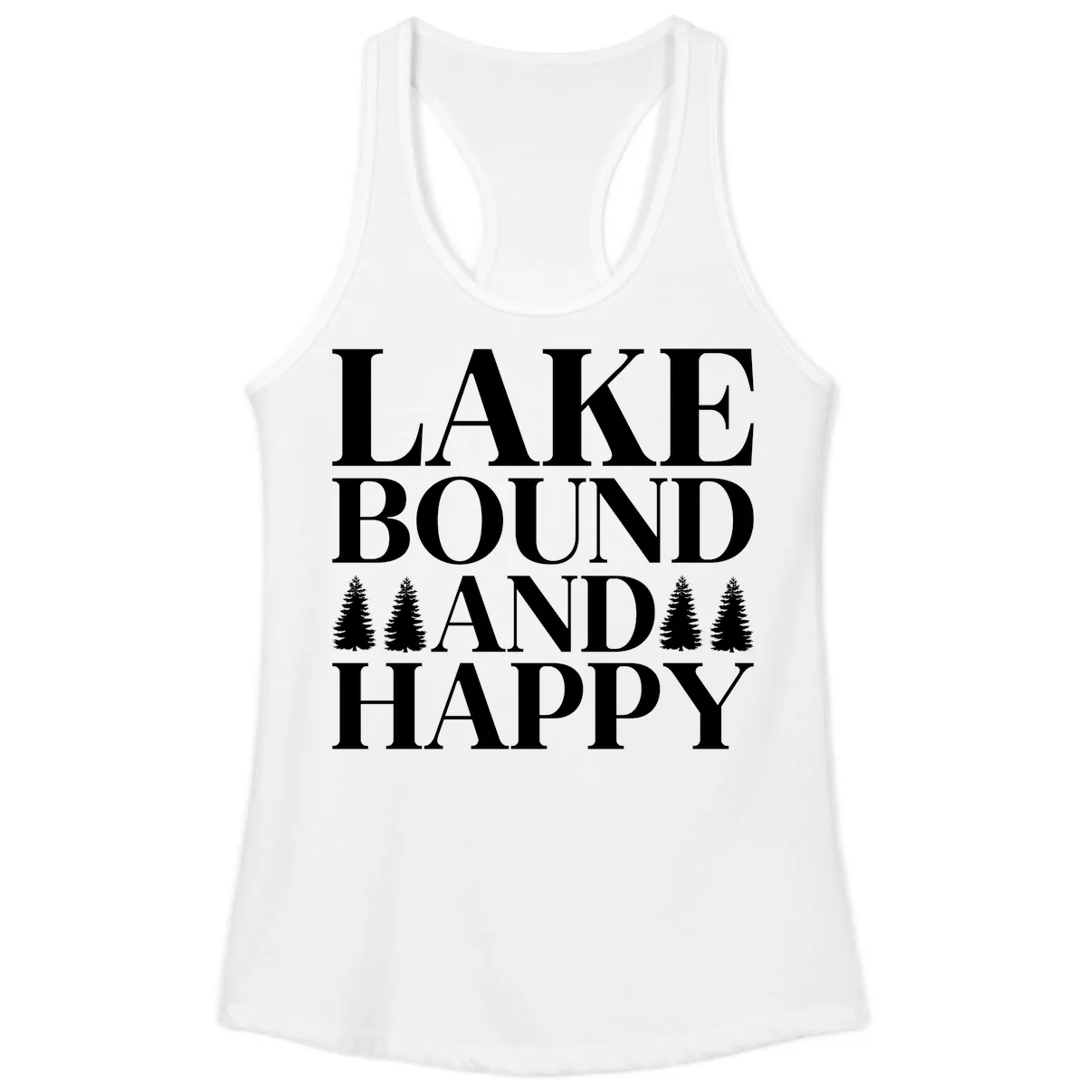 Lake Bound And Happy Design Ladies Tank in White