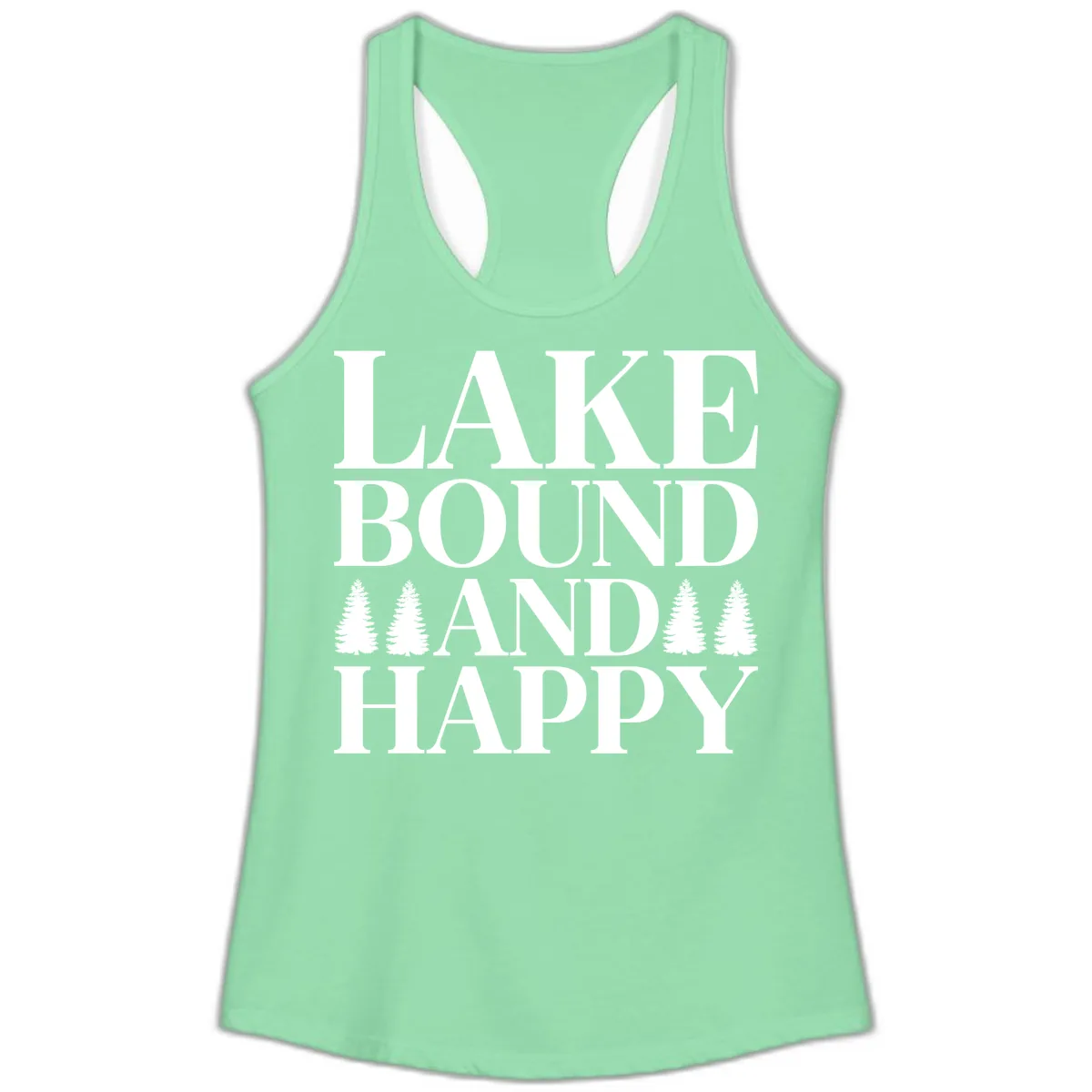 Lake Bound And Happy Design Ladies Tank in Solid Mint