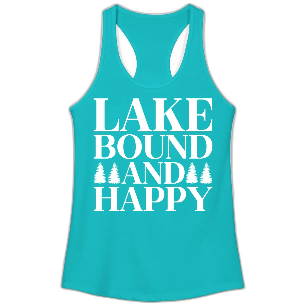 Lake Bound And Happy Design Ladies Tank in Tahiti Blue