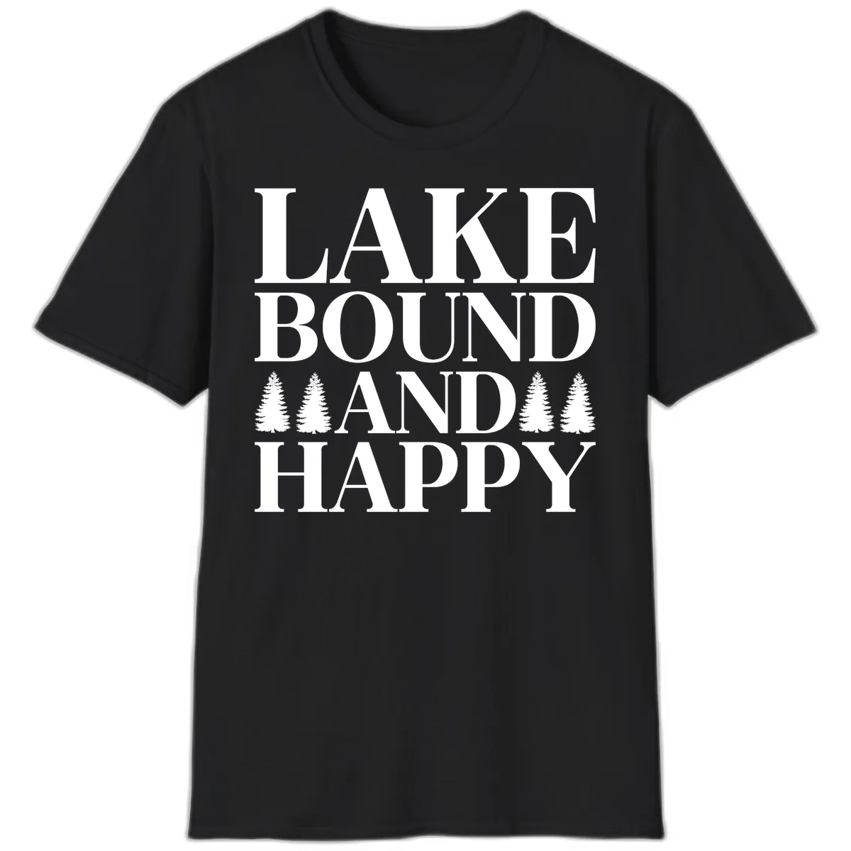 Lake Bound And Happy Design T-Shirt in Black