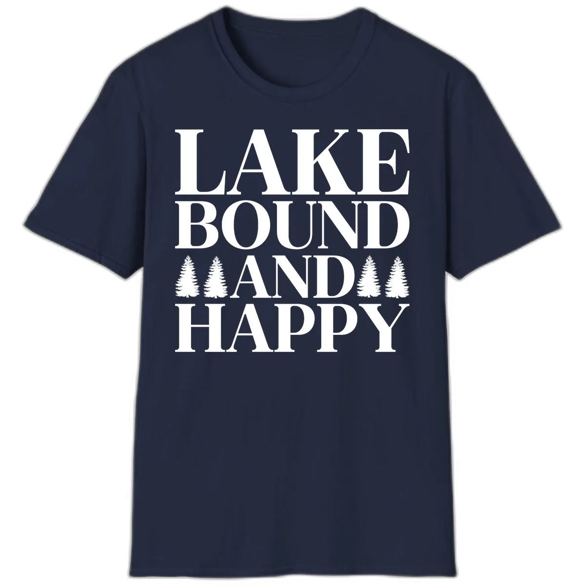Lake Bound And Happy Design T-Shirt in Navy