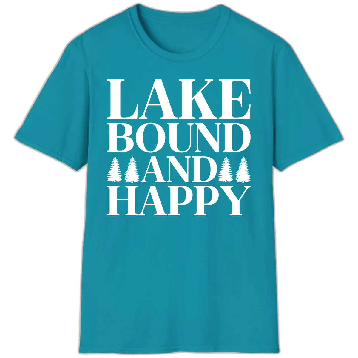 Lake Bound And Happy Design T-Shirt in Tropical Blue