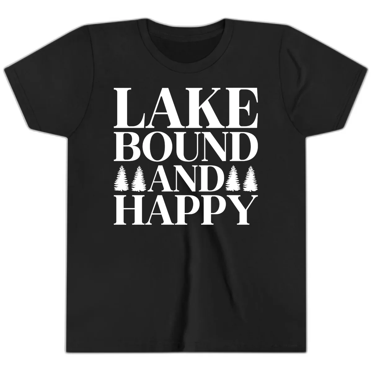Lake Bound And Happy Design Youth T-Shirt in Black