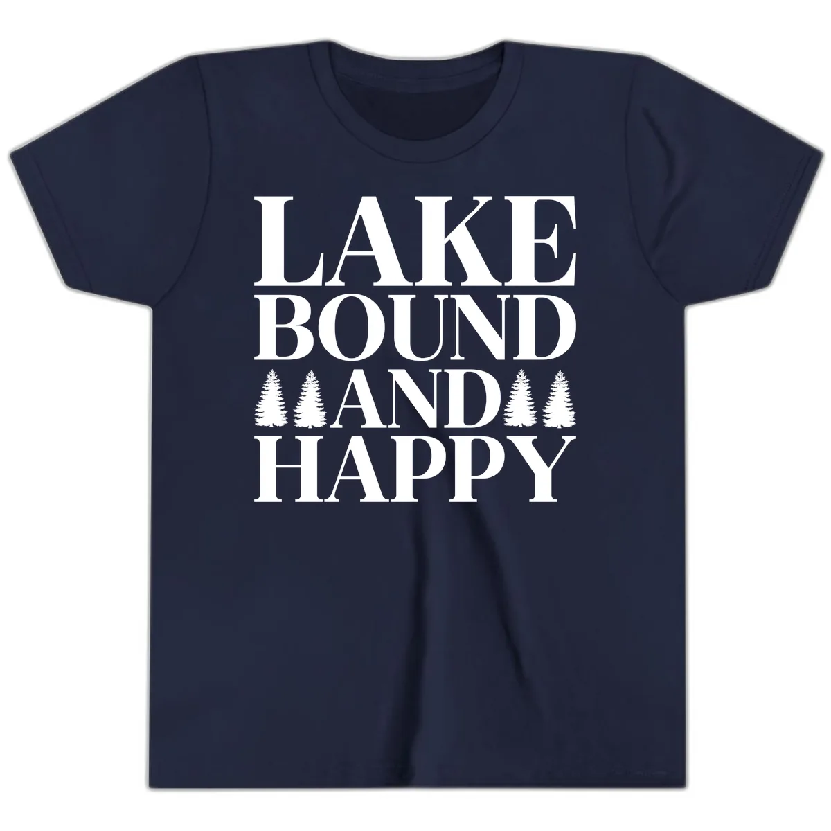 Lake Bound And Happy Design Youth T-Shirt in Navy