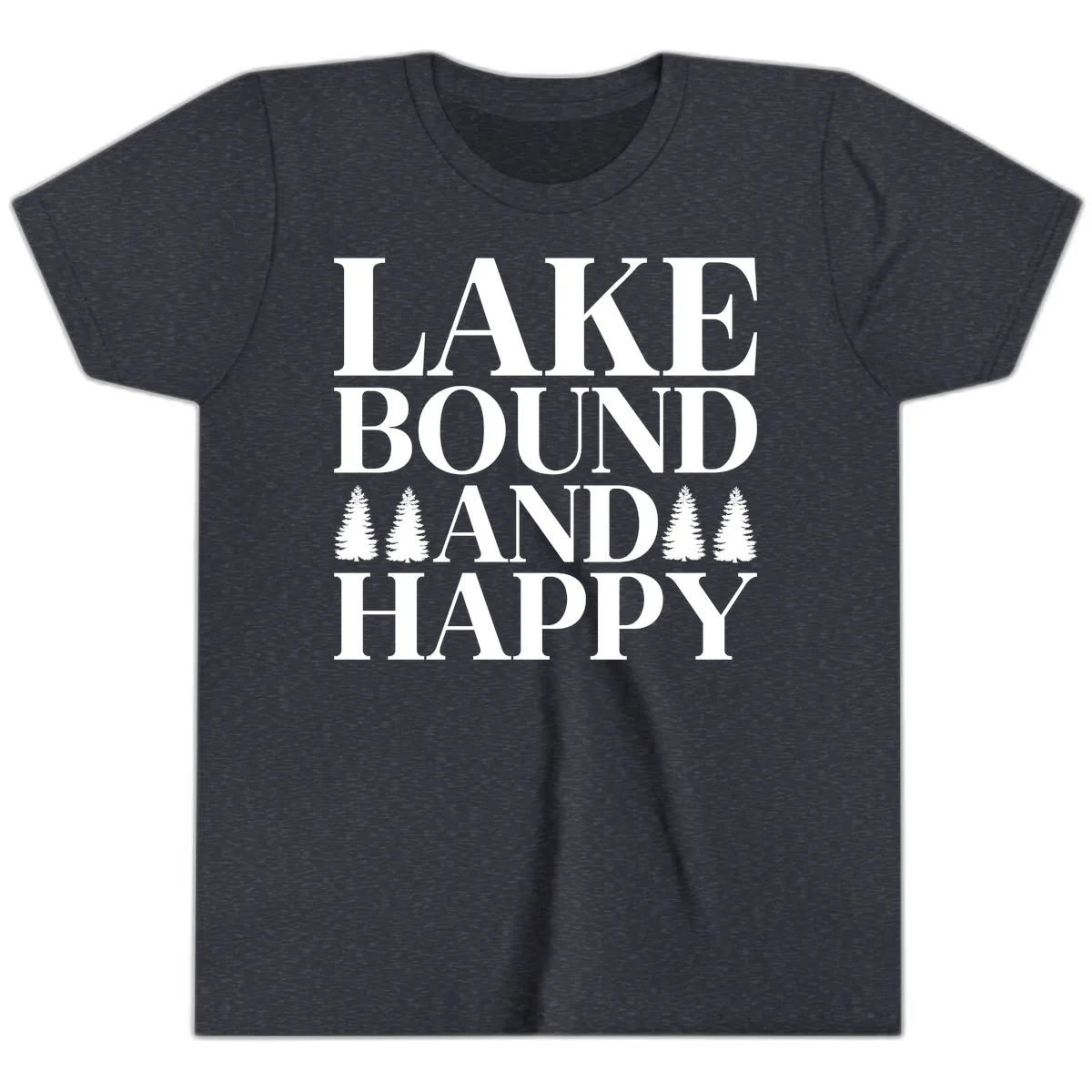 Lake Bound And Happy Design Youth T-Shirt in Heather Navy