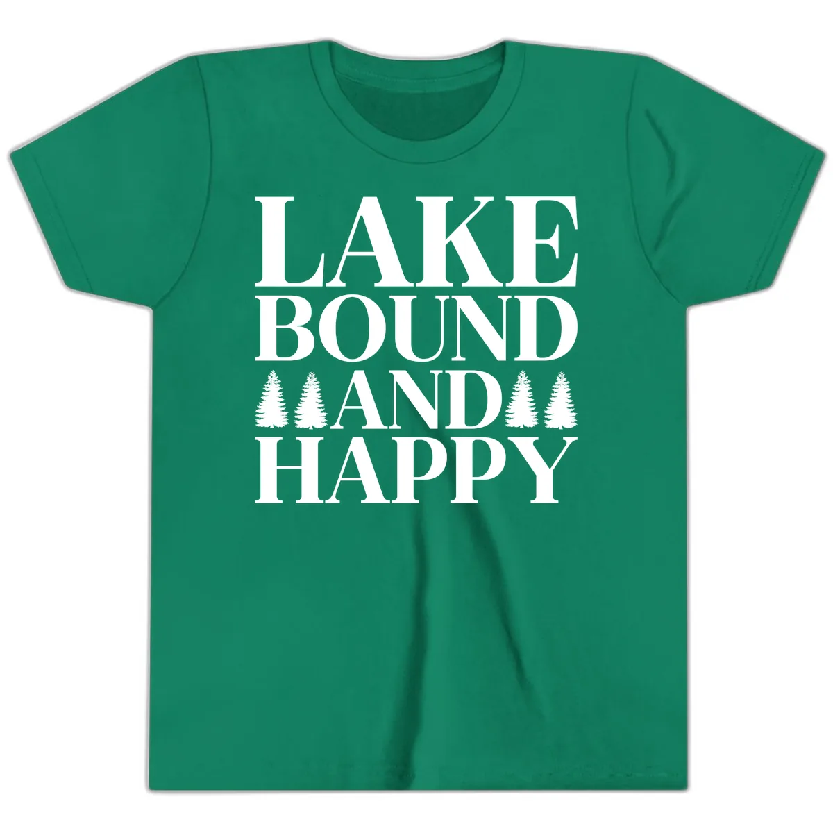 Lake Bound And Happy Design Youth T-Shirt in Kelly