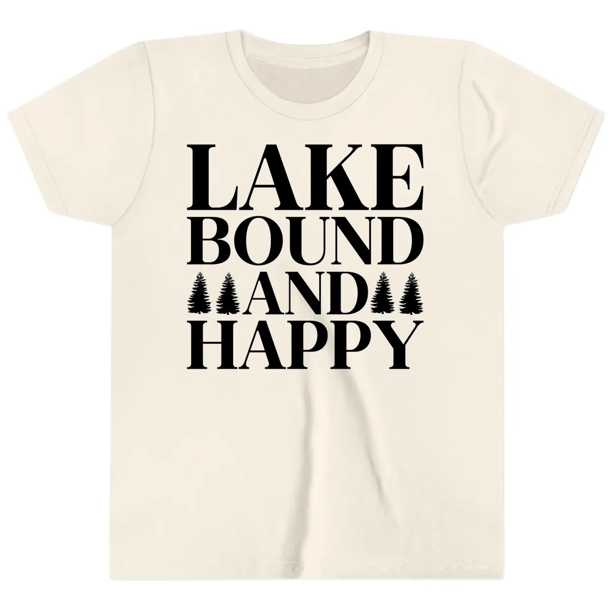 Lake Bound And Happy Design Youth T-Shirt in Natural