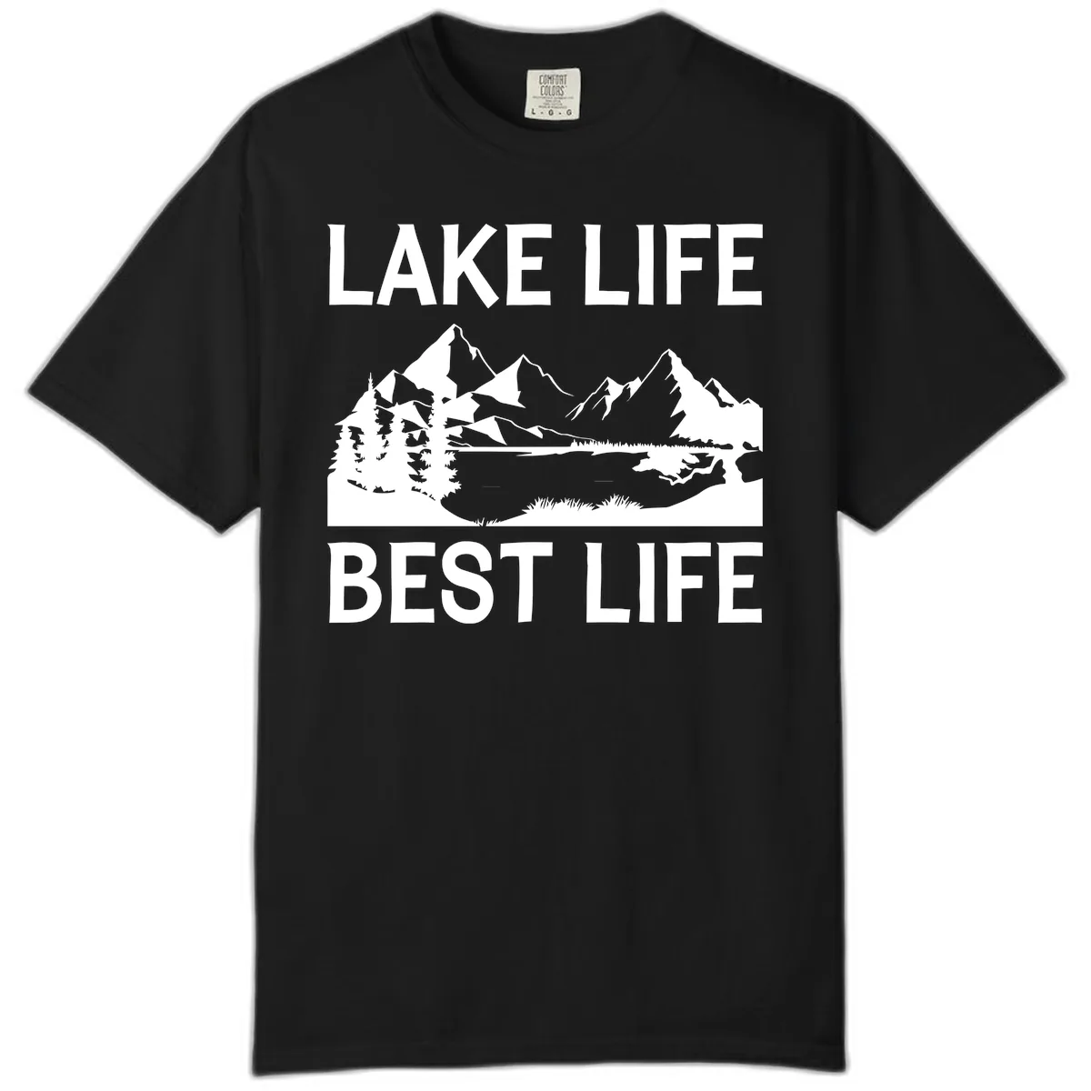 Lake Life Best Life Mountain Scene Comfort Color in Black