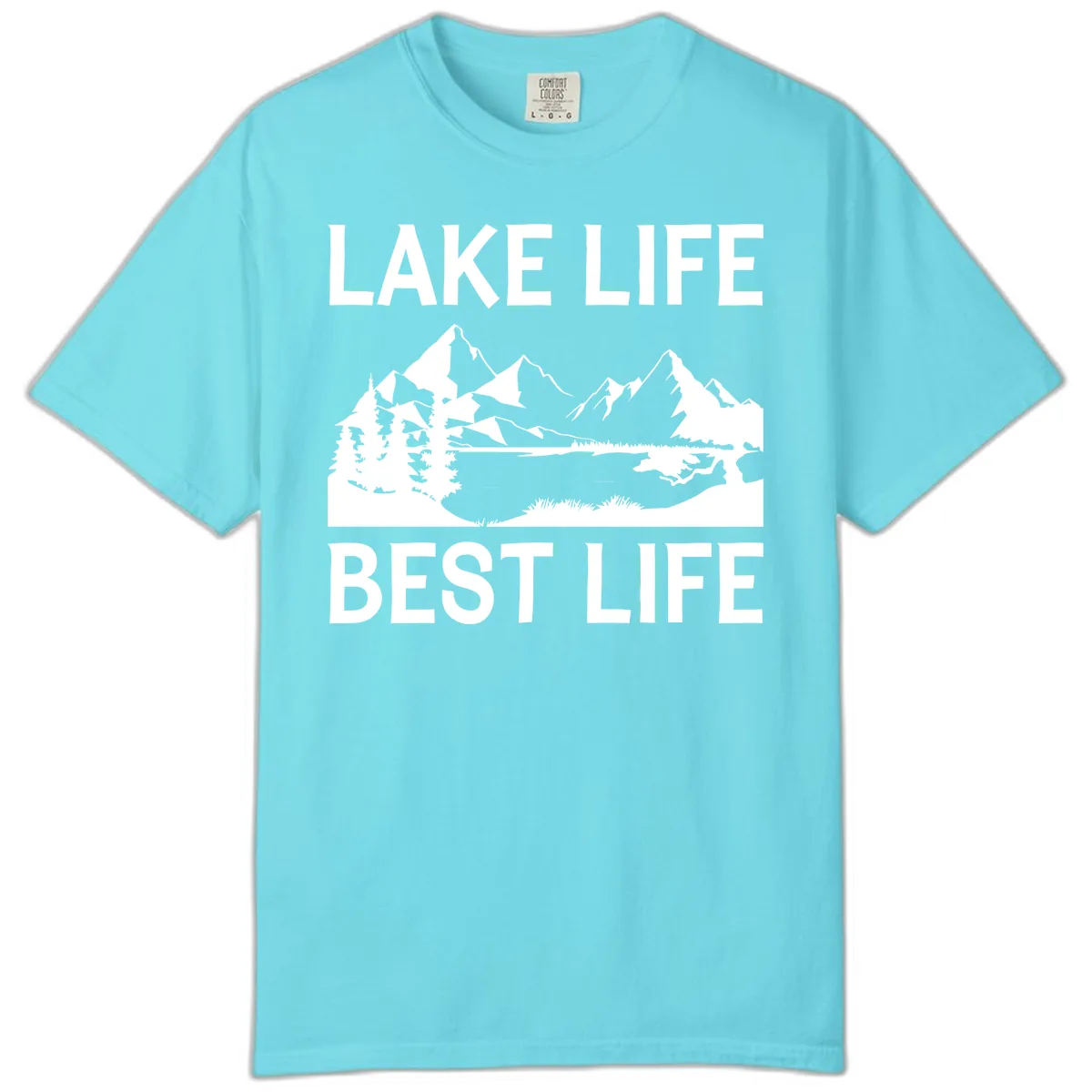 Lake Life Best Life Mountain Scene Comfort Color in Lagoon Blue