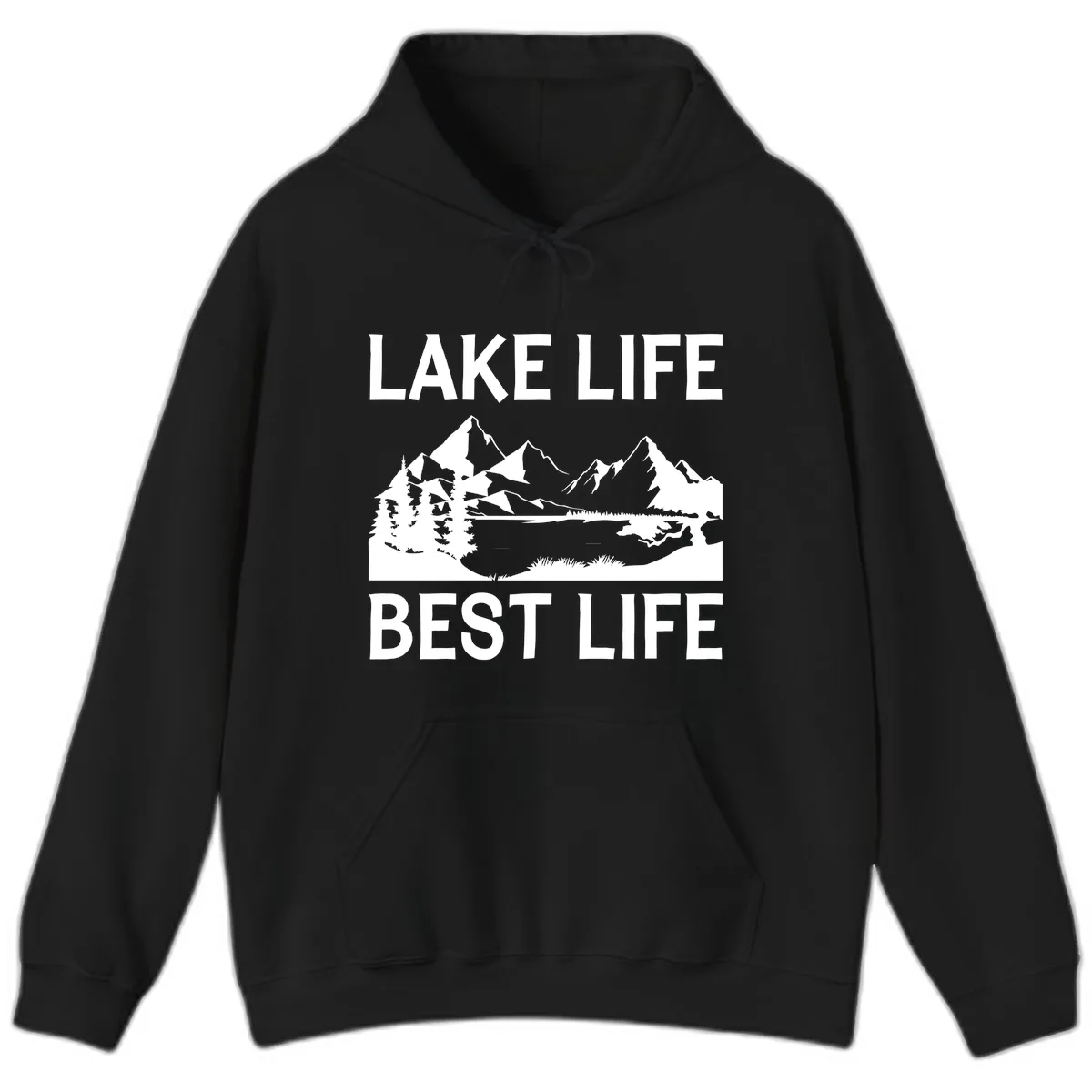 Lake Life Best Life Mountain Scene Hoodie in Black