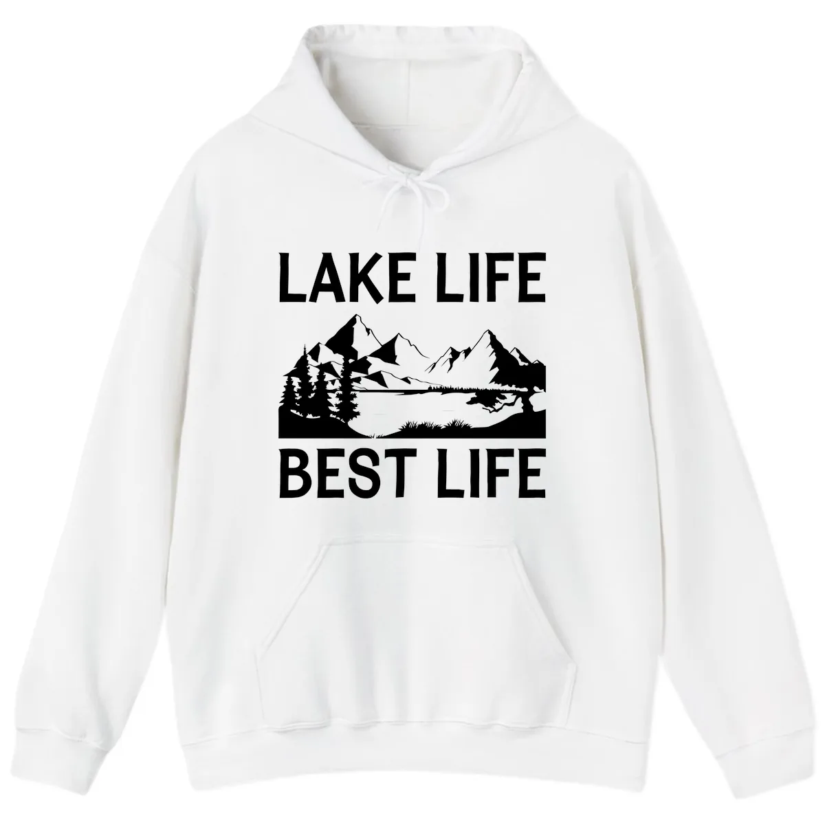 Lake Life Best Life Mountain Scene Hoodie in White