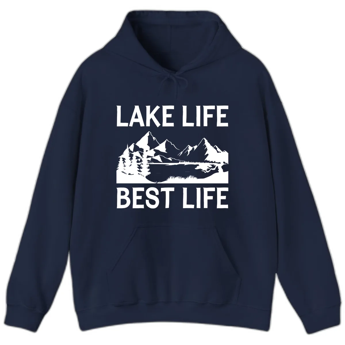 Lake Life Best Life Mountain Scene Hoodie in Navy