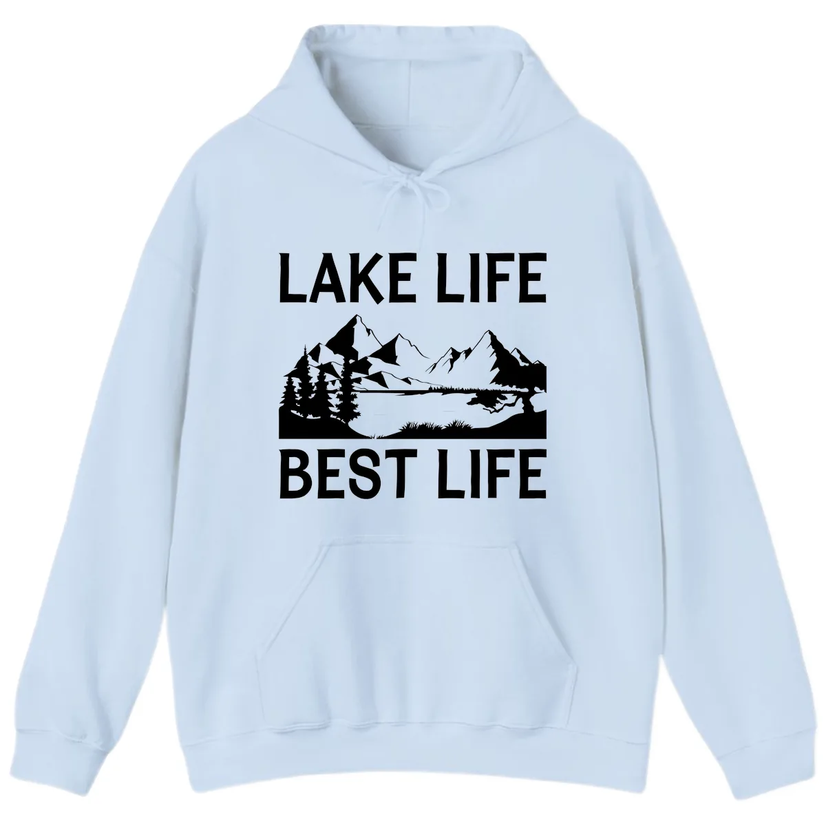 Lake Life Best Life Mountain Scene Hoodie in Light Blue