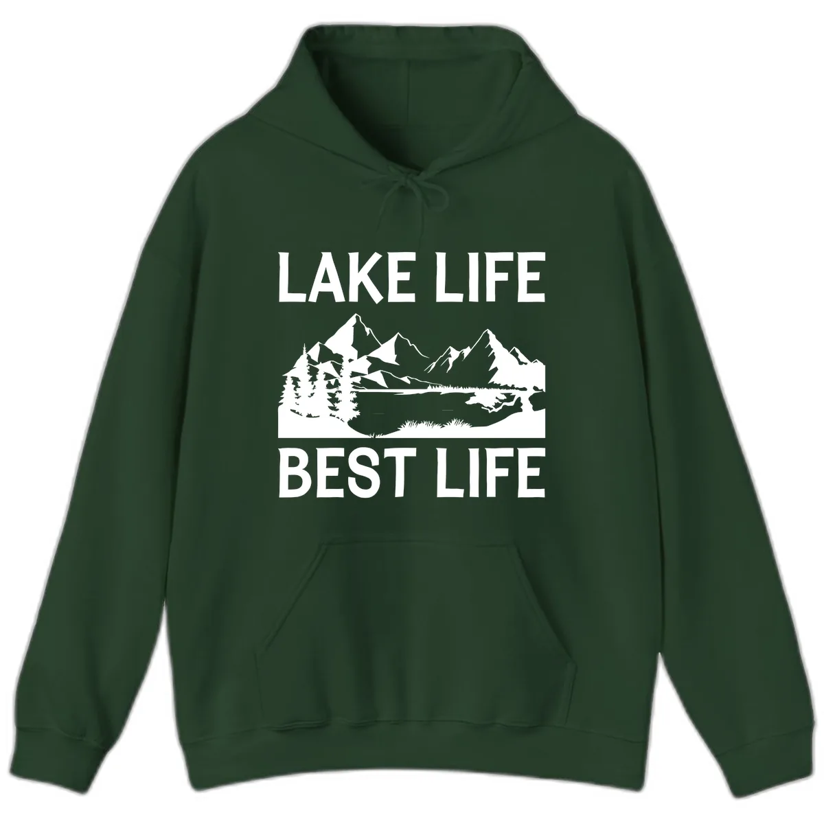 Lake Life Best Life Mountain Scene Hoodie in Forest Green