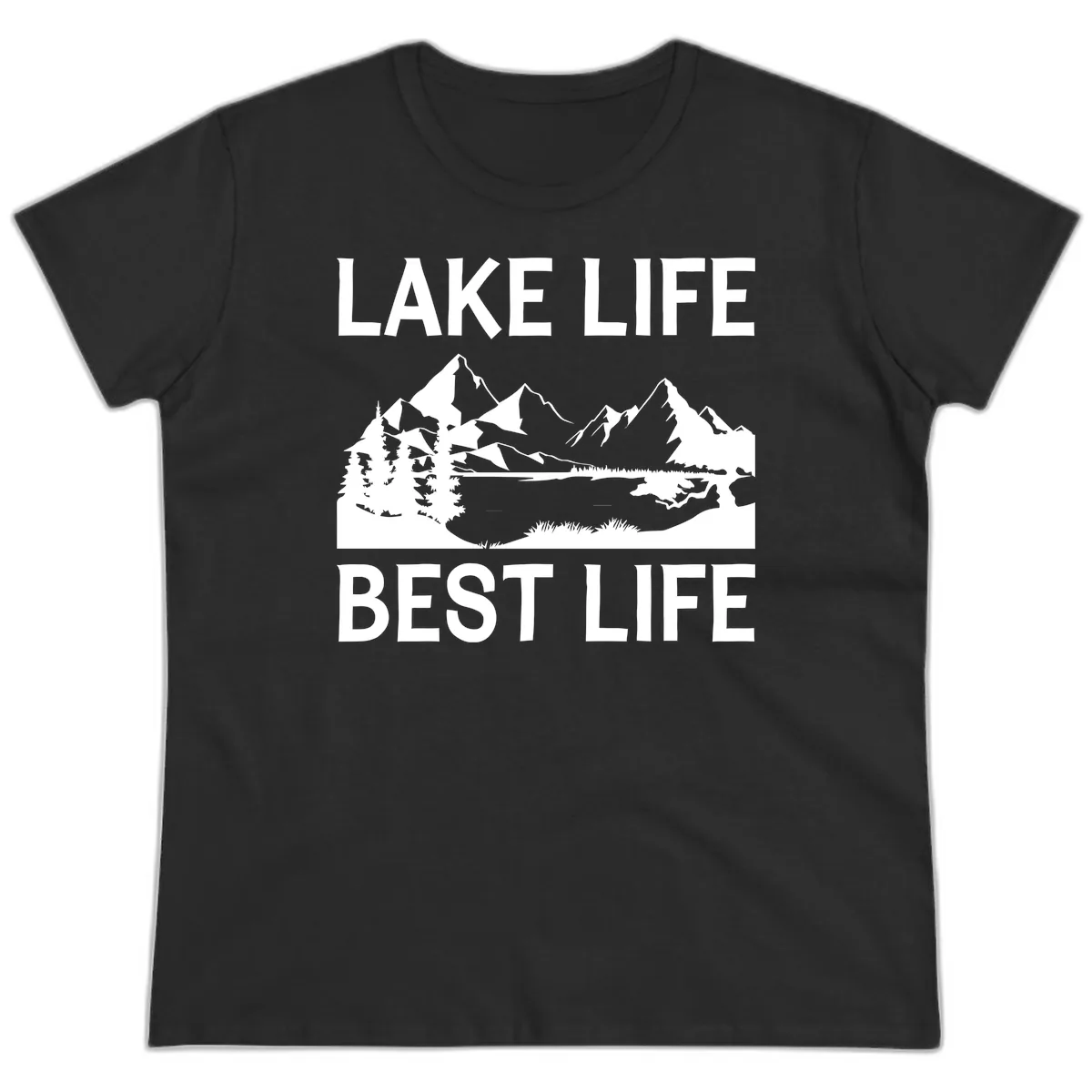 Lake Life Best Life Mountain Scene Ladies Tee in Black