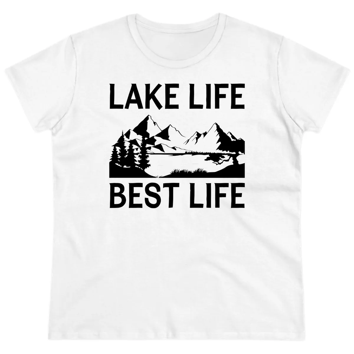 Lake Life Best Life Mountain Scene Ladies Tee in White