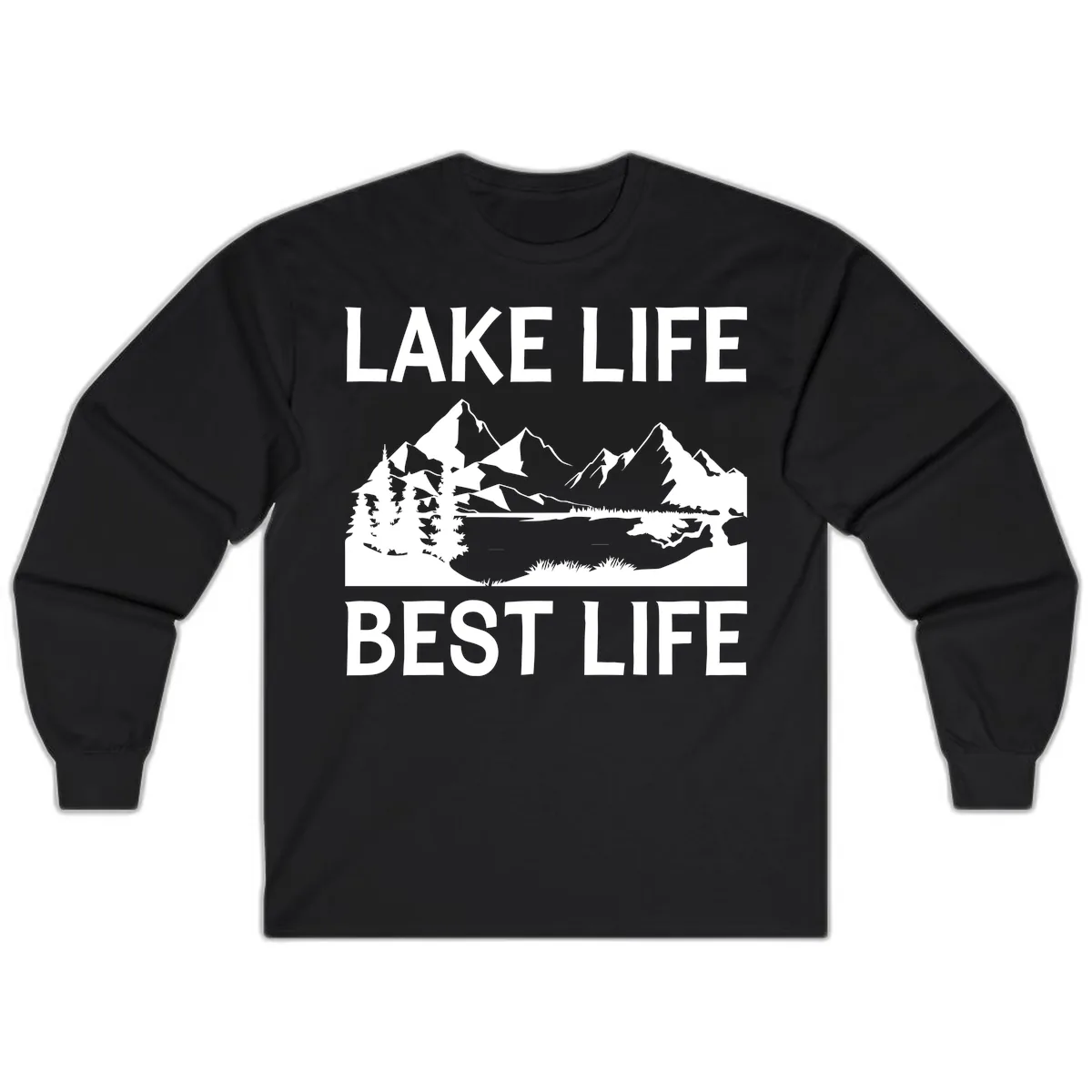 Lake Life Best Life Mountain Scene Long Sleeve in Black