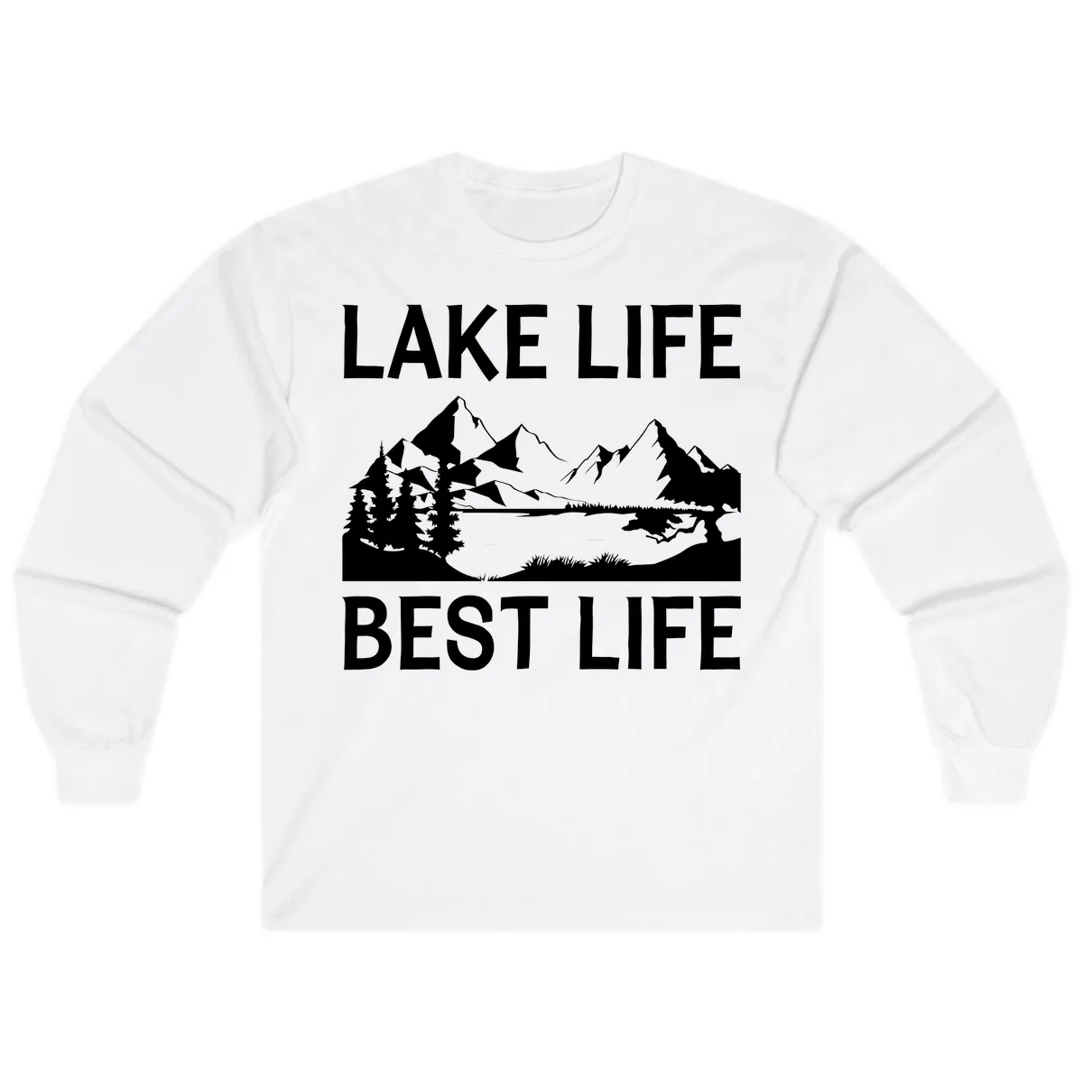 Lake Life Best Life Mountain Scene Long Sleeve in White
