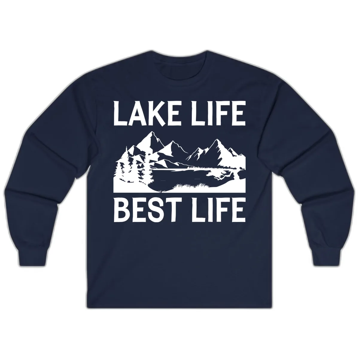Lake Life Best Life Mountain Scene Long Sleeve in Navy