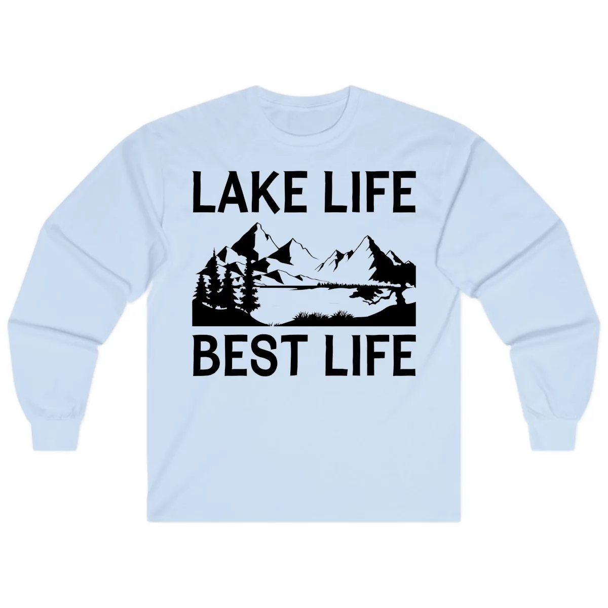 Lake Life Best Life Mountain Scene Long Sleeve in Light Blue