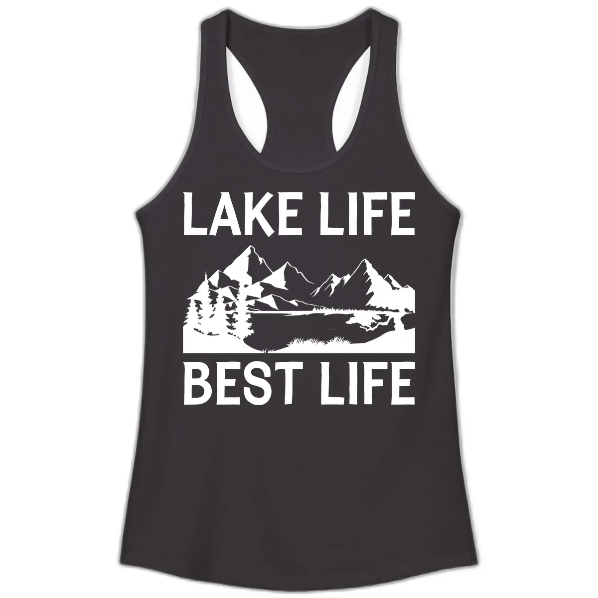 Lake Life Best Life Mountain Scene Ladies Tank in Black