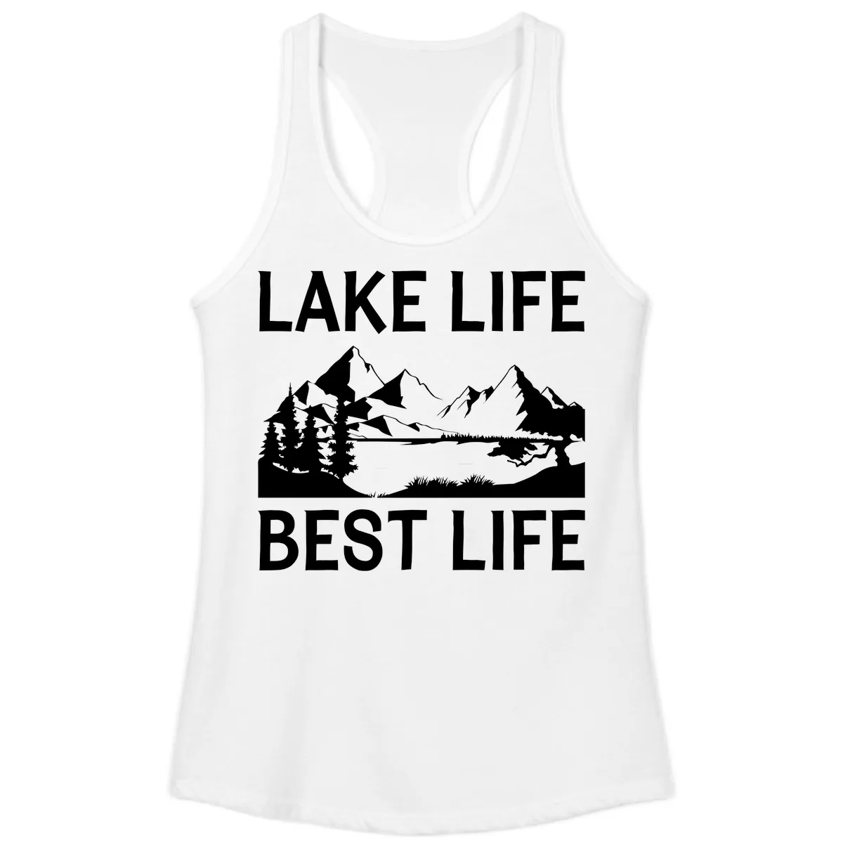 Lake Life Best Life Mountain Scene Ladies Tank in White