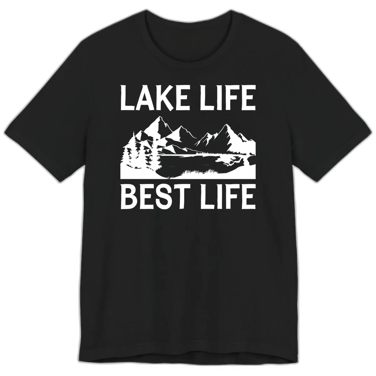 Lake Life Best Life Mountain Scene Premium T-Shirt in Black
